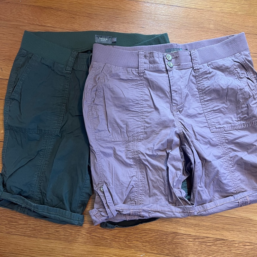 Lot of 2 - Torrid brand Olive Green & Lavender Utility Shorts. Size 12.